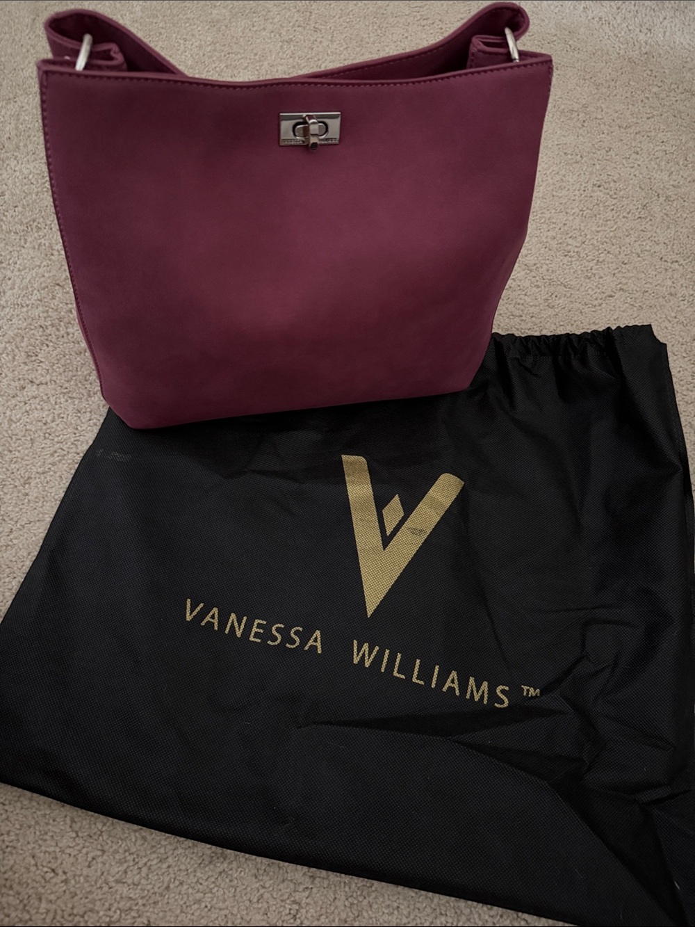 Vaneli Plum Shoulder Tote with Silver-Zip Accent